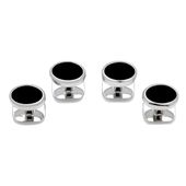Silver tone and Onyx Oval Studs