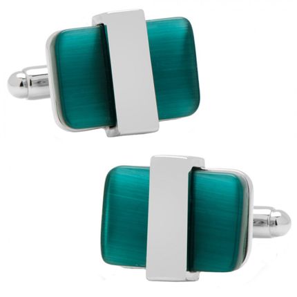 Silver tone Wrapped Emerald Green Cats eye Cufflinks