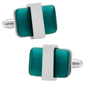 Silver tone Wrapped Emerald Green Cats eye Cufflinks