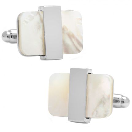 Silver tone Wrapped Mother of Pearl Cufflinks