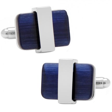 Silver tone Wrapped Navy Blue Cats eye Cufflinks