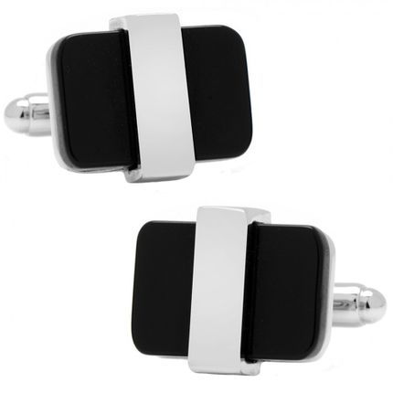 Silver tone Wrapped Onyx Cufflinks