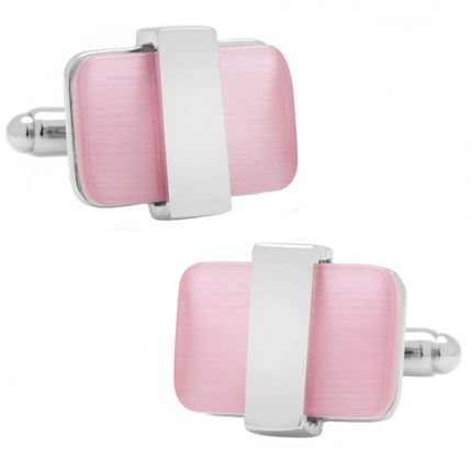 Silver tone Wrapped Pink Cats eye Cufflinks