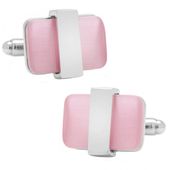 Silver tone Wrapped Pink Cats eye Cufflinks