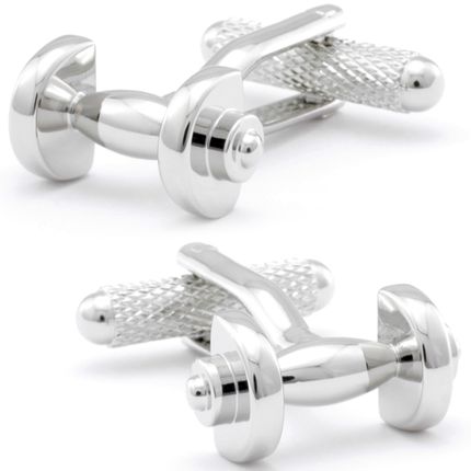 Silver Weightlifters Barbell Cufflinks