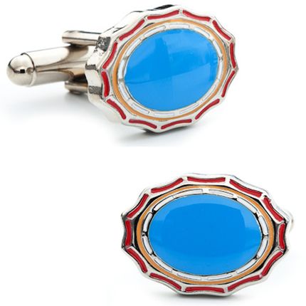 Sky Blue Framed Oval Cufflinks