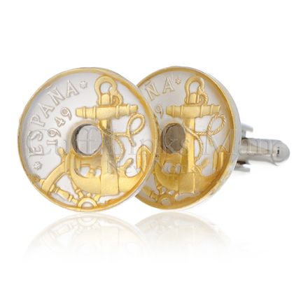 Spanish 50-Centimes Anchor & Ships Wheel Cufflinks