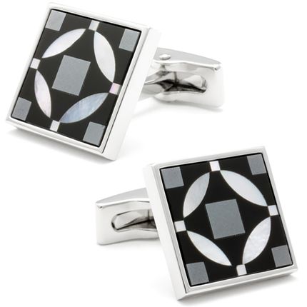 Spanish Square Tile In Black Onyx Hematite And Mother Of Pearl Cufflinks