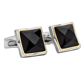 Stainless Steel And Gold Plated Cufflink With Onyx