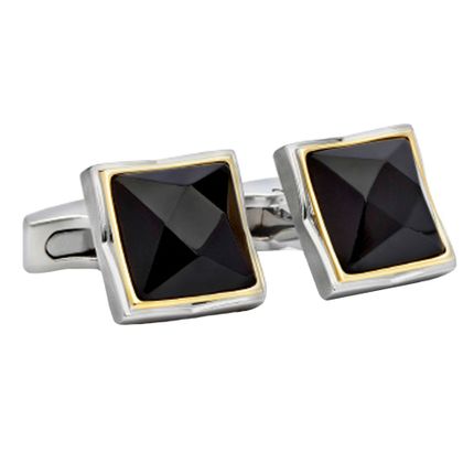 Stainless Steel And Gold Plated Cufflink With Onyx