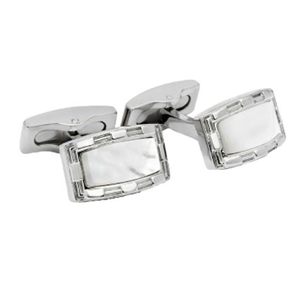 Stainless Steel Cufflink With Mother Of Pearl Stone
