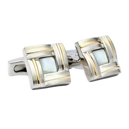 Stainless Steel Cufflink With Mother Of Pearl Stone