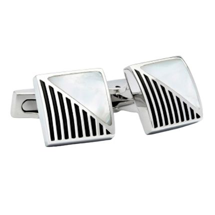 Stainless Steel Cufflink With Mother Of Pearl Stone And Enamel