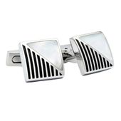 Stainless Steel Cufflink With Mother Of Pearl Stone And Enamel