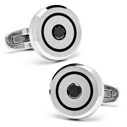 Stainless Steel Jet Crystal Bullseye Cufflinks