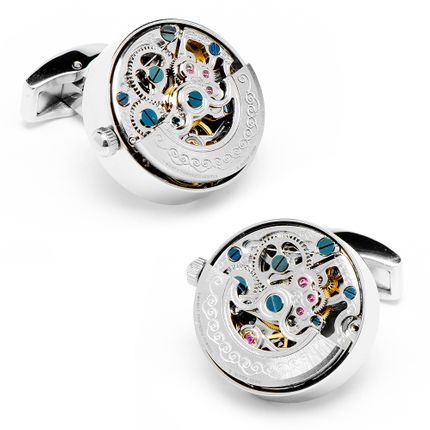 Stainless Steel Silver Kinetic Watch Movement Cufflinks