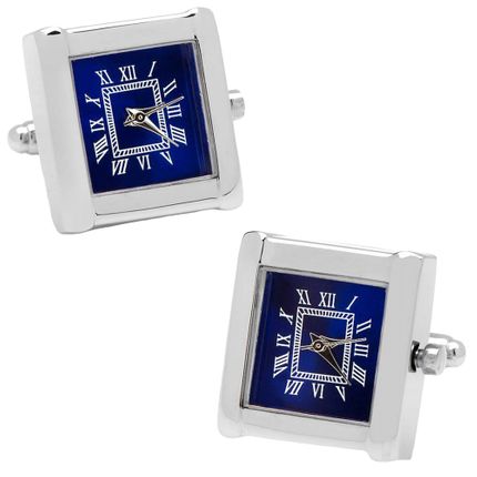 Stainless Steel Square Watch Blue Face Cufflinks