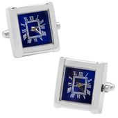 Stainless Steel Square Watch Blue Face Cufflinks