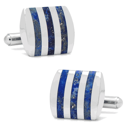 Stainless Steel Striped Lapis Cufflinks