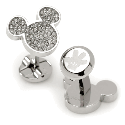 Stainless Steel White Pave Crystal Mickey Mouse Cufflinks