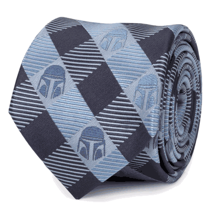 Star Wars Mando Helmet Check Blue Mens Tie