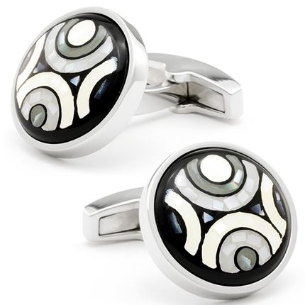 Steely Pearl Hued Mosaic Button Cufflinks