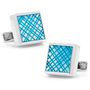 Sterling Blue Etched Plaid MOP Cufflinks