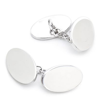 Sterling Double Sided Engravable Oval Chain Cufflinks