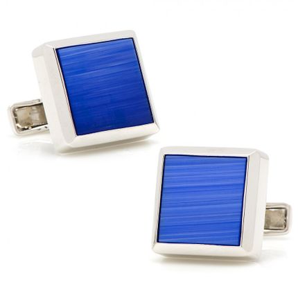 Sterling Flat Blue Cat's Eye Cufflinks