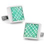 Sterling Green Etched Plaid MOP Cufflinks