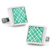 Sterling Green Etched Plaid MOP Cufflinks