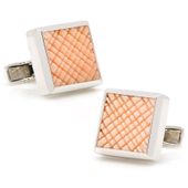 Sterling Orange Cat's Eye Etched Plaid Cufflinks