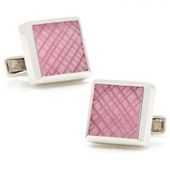 Sterling Pink Cat's Eye Etched Plaid Cufflinks