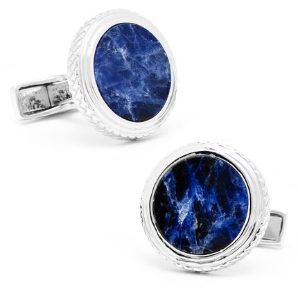 Sterling Round Lapis Opus Cufflinks