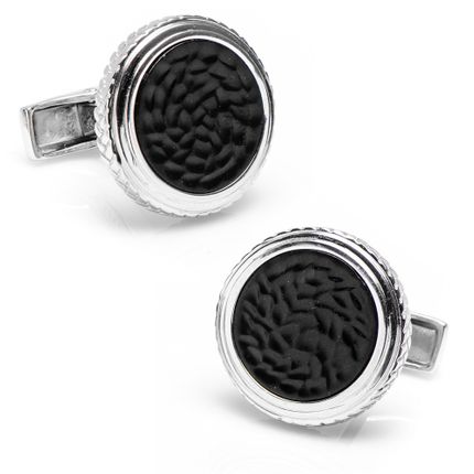 Sterling Round Matte Black Hammered Opus Cufflinks