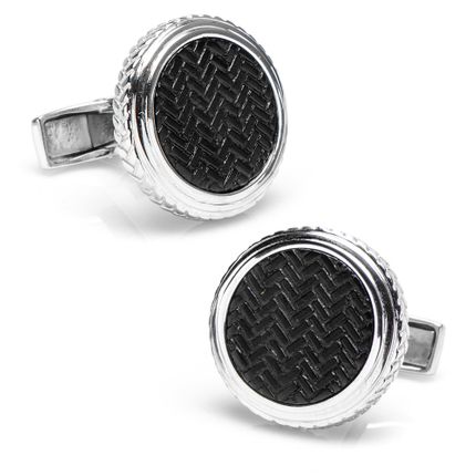 Sterling Round Matte Black Woven Opus Cufflinks