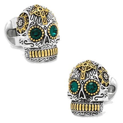 Sterling Silver and Gold Day of the Dead Skull Cufflinks