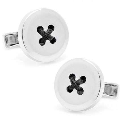 Sterling Silver Button Cufflinks with Black Thread