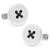 Sterling Silver Button Cufflinks with Black Thread