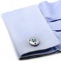 Sterling Silver Button Cufflinks with Light Blue Thread