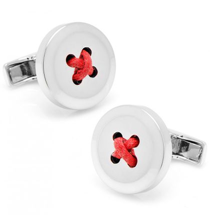 Sterling Silver Button Cufflinks with Red Thread