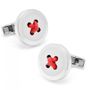 Sterling Silver Button Cufflinks with Red Thread