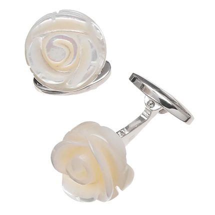 Sterling Silver Carved Rose Mother of Pearl Cufflinks