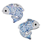 Sterling Silver Koi Inlay Fish MOP Blue