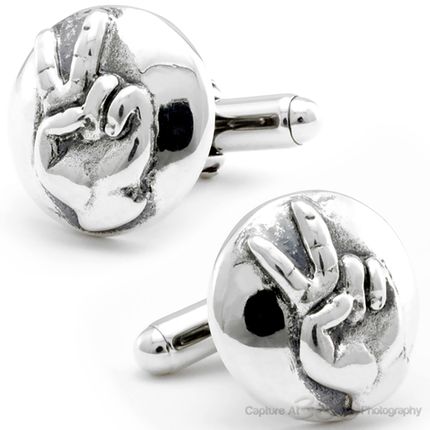 Sterling Silver Peace Sign Hands Cufflinks