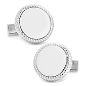 Sterling Silver Rope Border Engravable Round Cufflinks