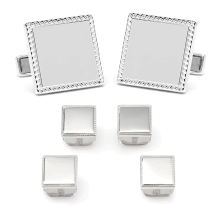 Sterling Silver Rope Square Stud Set