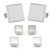 Sterling Silver Rope Square Stud Set