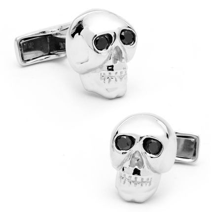 Sterling Skulls With Imitation Black Diamond Eyes Cufflinks