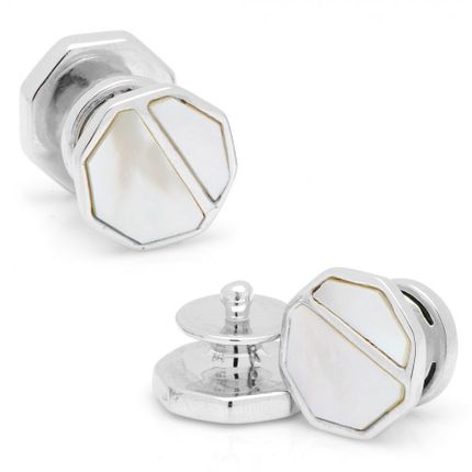 Sterling Vintage Snap MOP Octagon Cufflinks-CLI-RR-454-OC